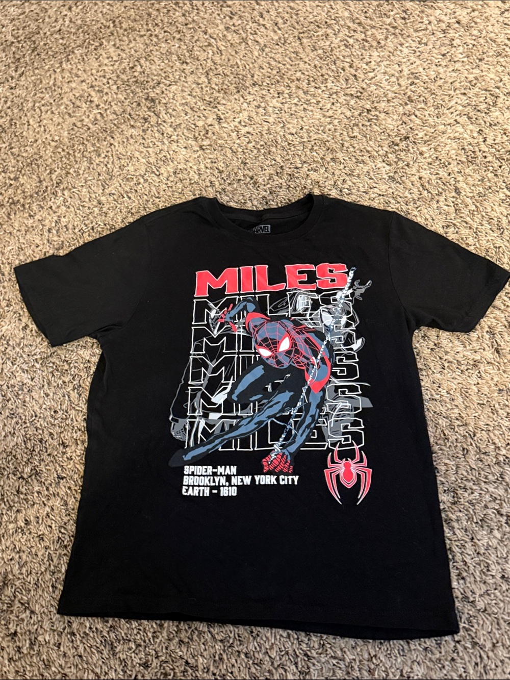 Marvel Black Miles Morales Spider-Man Tee with Red Accent